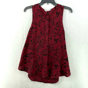 BCBGeneration Blouse Women's Sz S Burgundy Black Floral Sleeveless Flowy Button